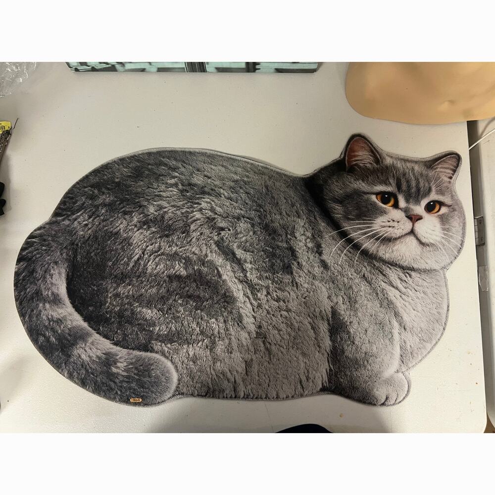 Cute Cat Shaped Plush Floor Rug Anti-Slip Rubber Back Soft Carpet Home Decor